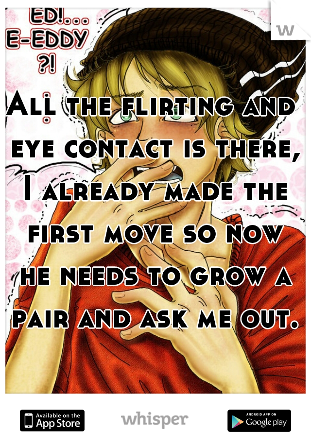 All the flirting and eye contact is there, I already made the first move so now he needs to grow a pair and ask me out.