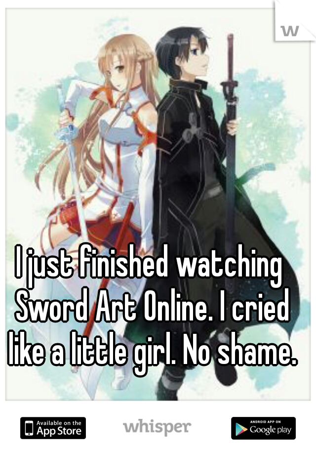 I just finished watching Sword Art Online. I cried like a little girl. No shame.