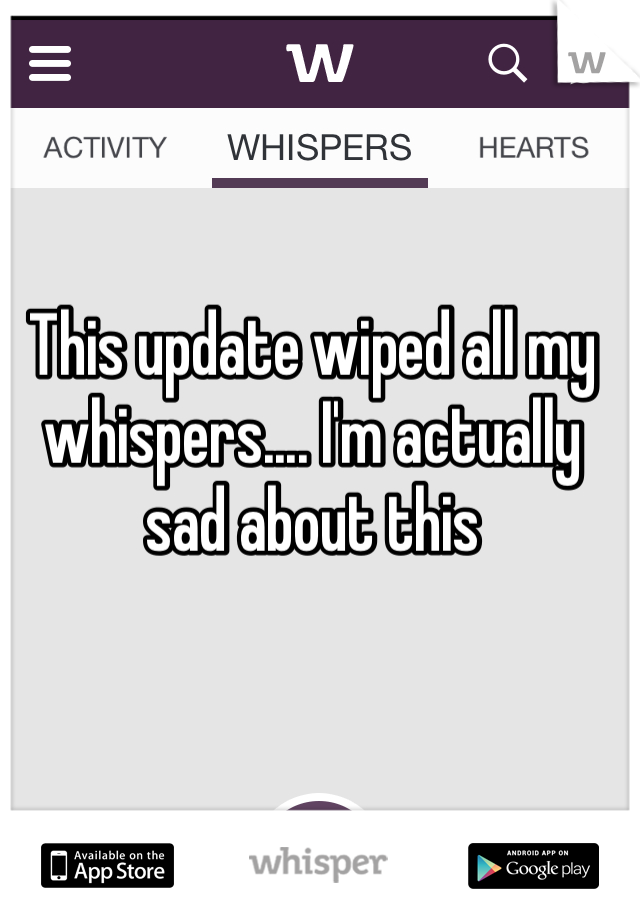 This update wiped all my whispers.... I'm actually sad about this