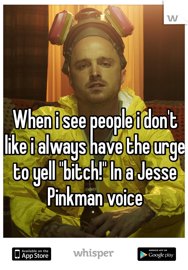 When i see people i don't like i always have the urge to yell "bitch!" In a Jesse Pinkman voice