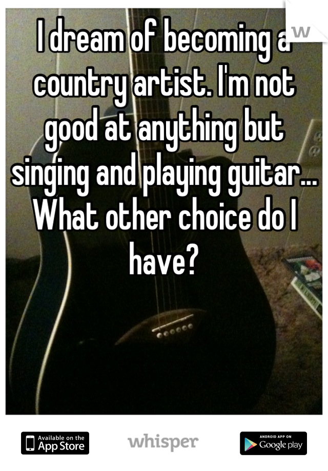 I dream of becoming a country artist. I'm not good at anything but singing and playing guitar... What other choice do I have?