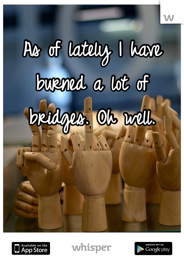 As of lately I have burned a lot of bridges. Oh well. 