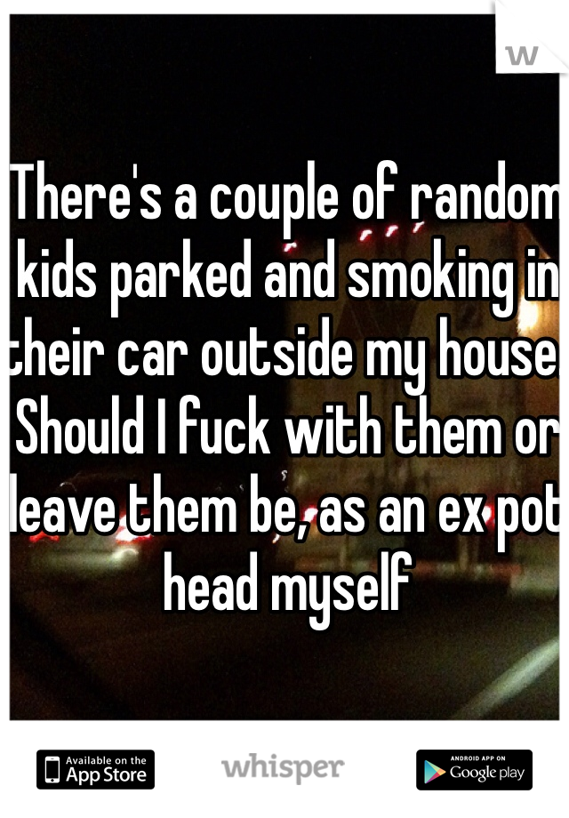 There's a couple of random kids parked and smoking in their car outside my house. Should I fuck with them or leave them be, as an ex pot head myself