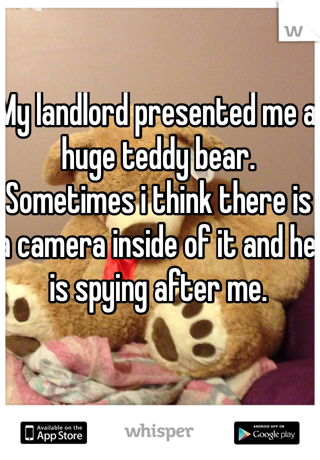 My landlord presented me a huge teddy bear. Sometimes i think there is a camera inside of it and he is spying after me.