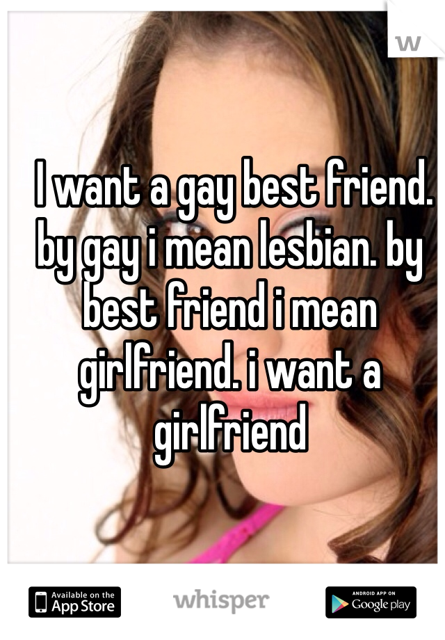  I want a gay best friend. by gay i mean lesbian. by best friend i mean girlfriend. i want a girlfriend
