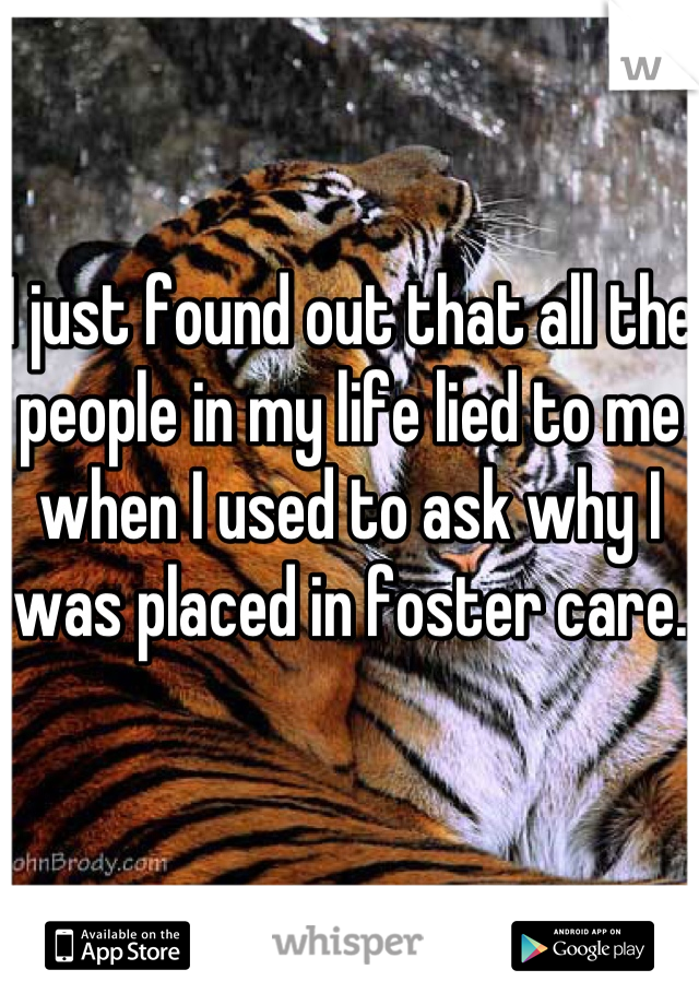 I just found out that all the people in my life lied to me when I used to ask why I was placed in foster care.