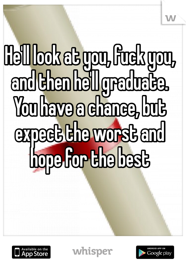 He'll look at you, fuck you, and then he'll graduate. 
You have a chance, but expect the worst and hope for the best 