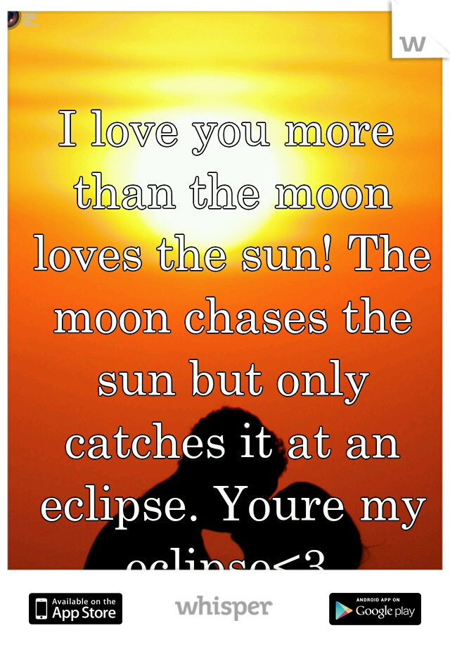 I love you more than the moon loves the sun! The moon chases the sun but only catches it at an eclipse. Youre my eclipse<3 