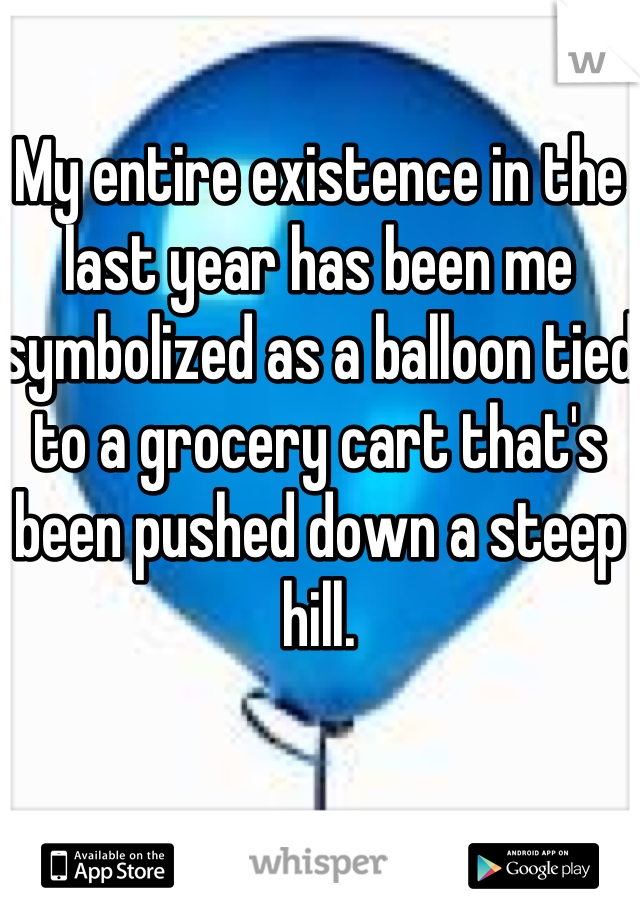 My entire existence in the last year has been me symbolized as a balloon tied to a grocery cart that's been pushed down a steep hill.