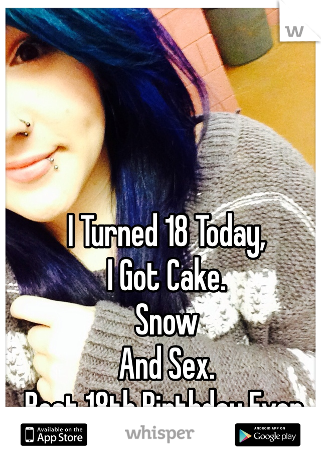 I Turned 18 Today, 
I Got Cake.
Snow 
And Sex. 
Best 18th Birthday Ever. 