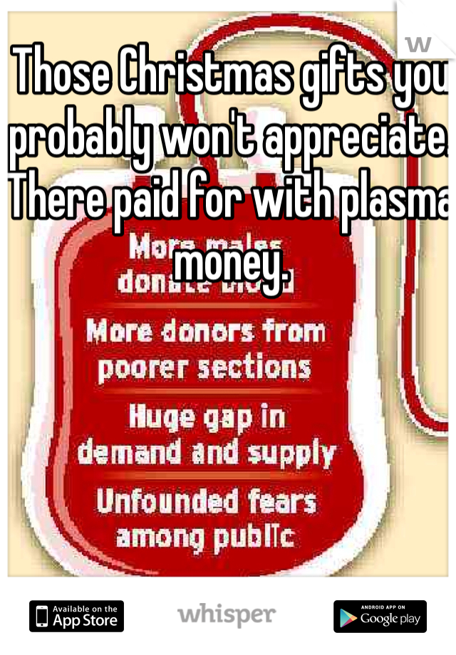 Those Christmas gifts you probably won't appreciate. There paid for with plasma money. 