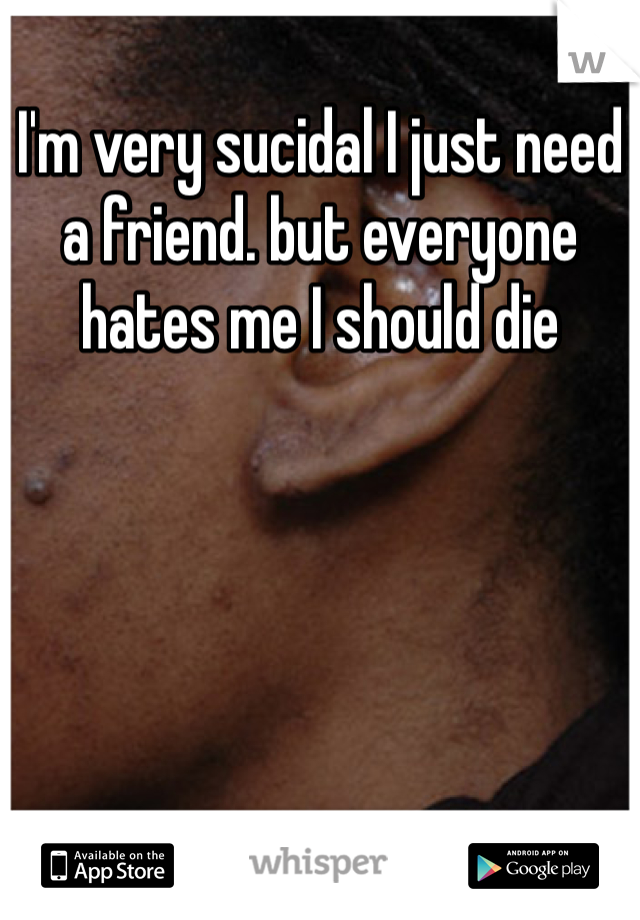 I'm very sucidal I just need a friend. but everyone hates me I should die 