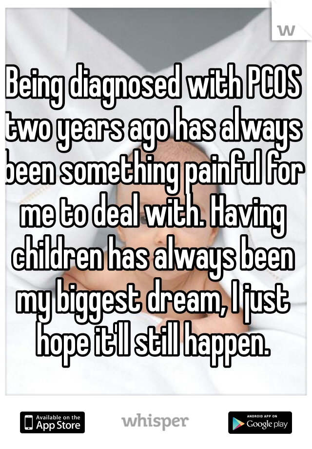 Being diagnosed with PCOS two years ago has always been something painful for me to deal with. Having children has always been my biggest dream, I just hope it'll still happen.