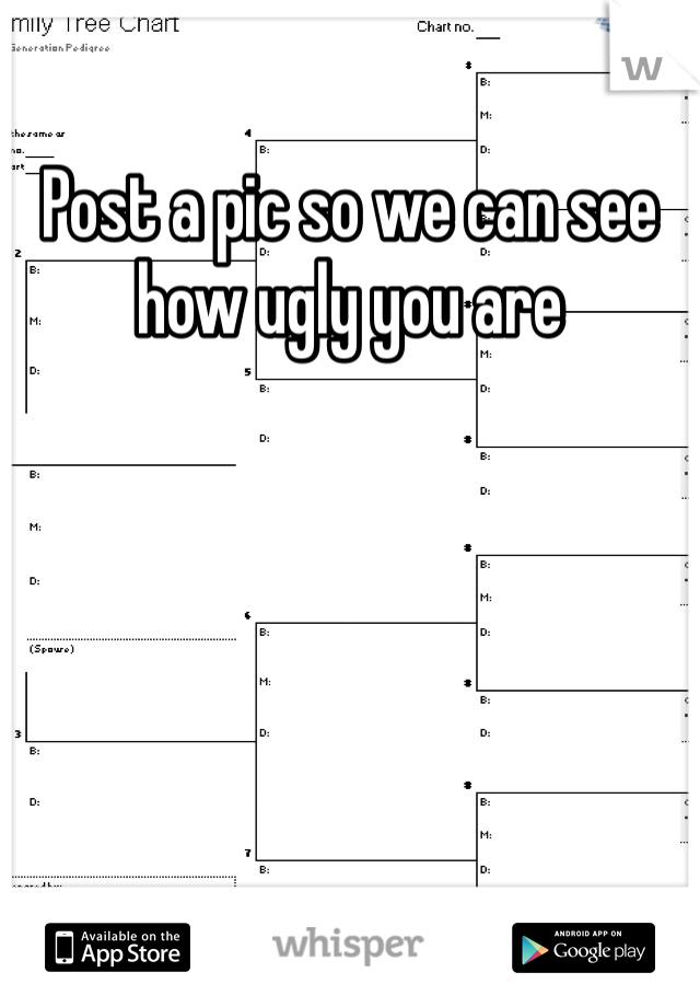 Post a pic so we can see how ugly you are