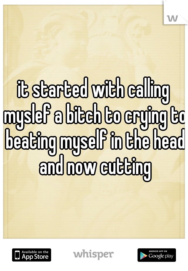 it started with calling myslef a bitch to crying to beating myself in the head and now cutting