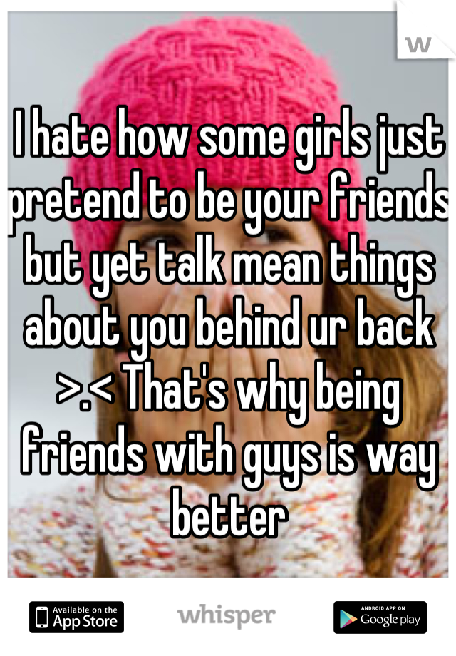 I hate how some girls just pretend to be your friends but yet talk mean things about you behind ur back 
>.< That's why being friends with guys is way better 