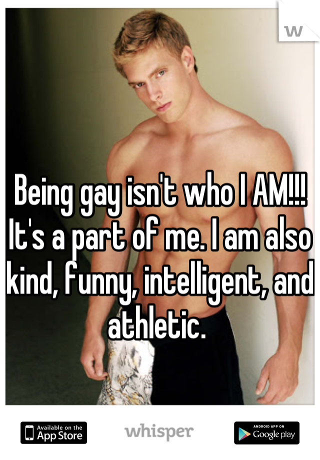 Being gay isn't who I AM!!! It's a part of me. I am also kind, funny, intelligent, and athletic. 