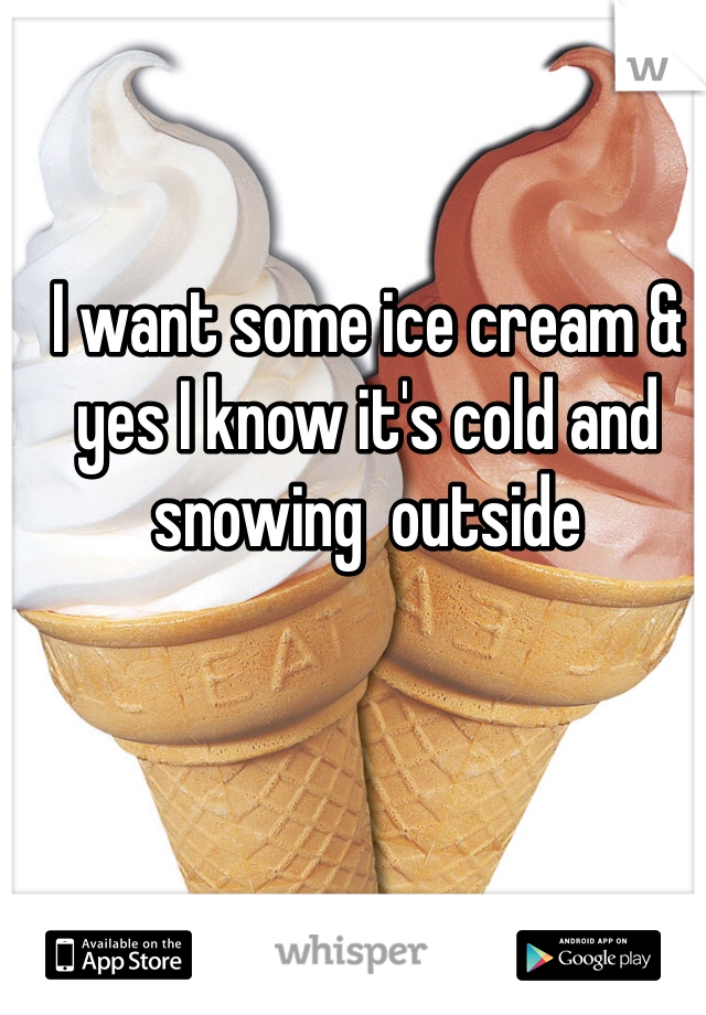 I want some ice cream & yes I know it's cold and snowing  outside 
