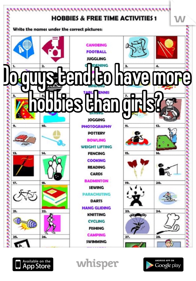 Do guys tend to have more hobbies than girls?