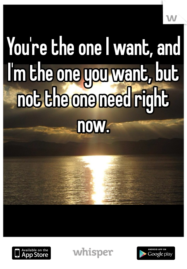You're the one I want, and I'm the one you want, but not the one need right now.