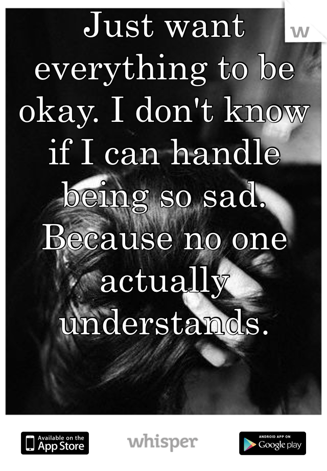 Just want everything to be okay. I don't know if I can handle being so sad. Because no one actually understands. 