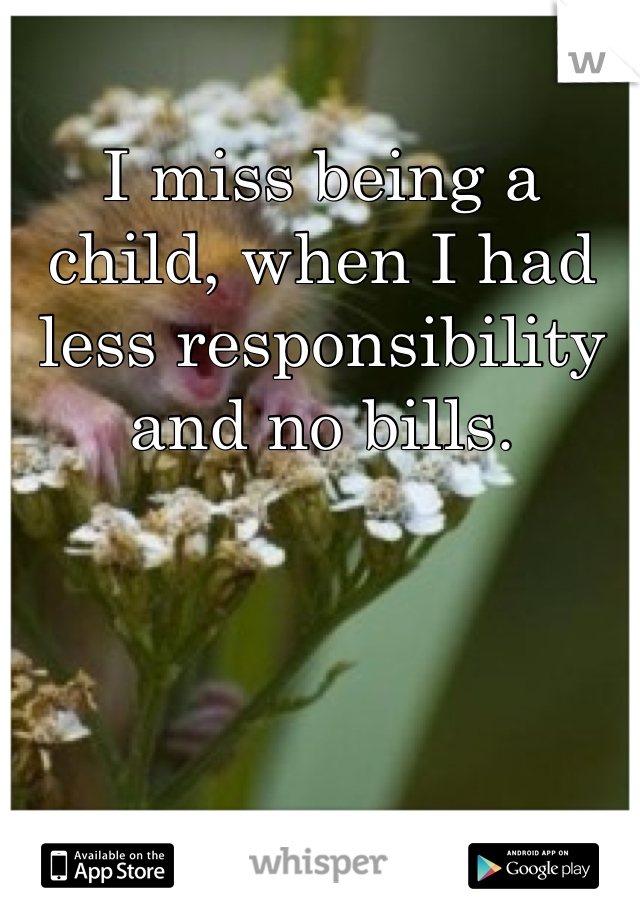 I miss being a child, when I had less responsibility and no bills.