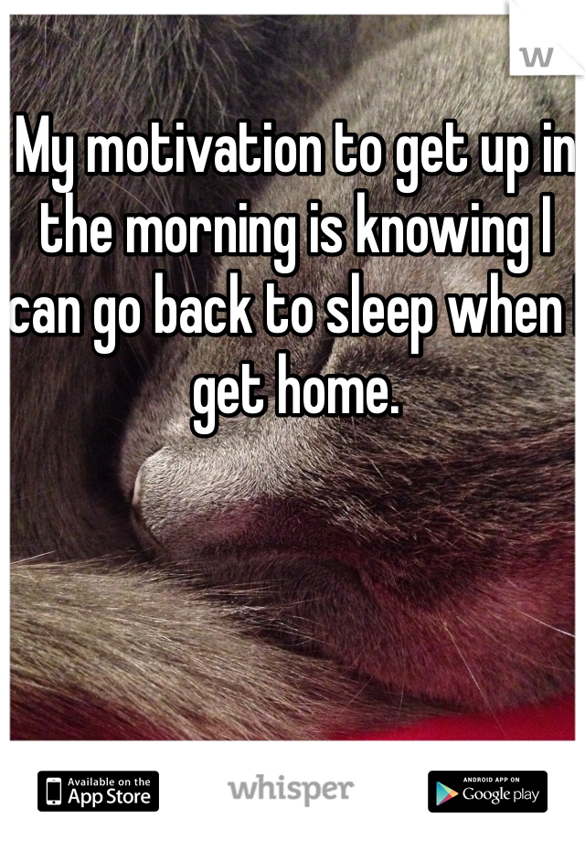 My motivation to get up in the morning is knowing I can go back to sleep when I get home. 