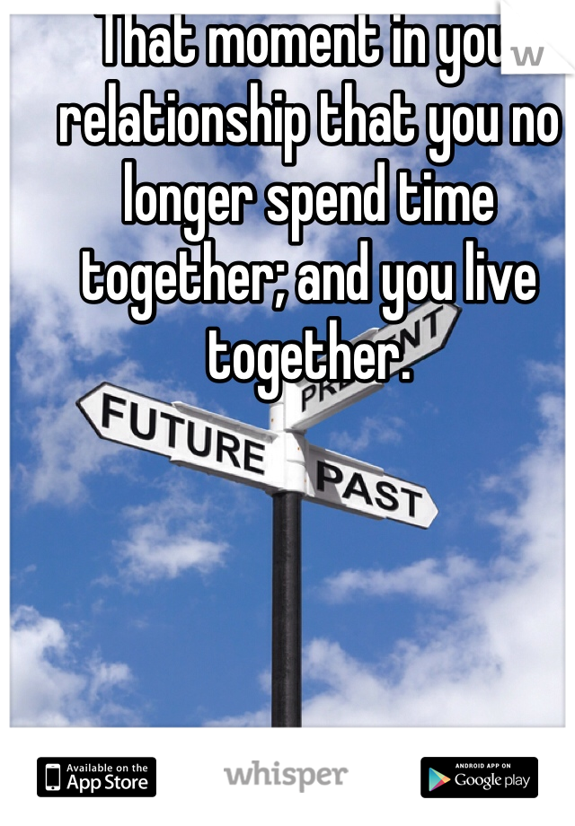  That moment in your relationship that you no longer spend time together; and you live together.