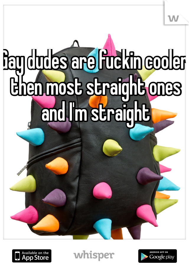 Gay dudes are fuckin cooler then most straight ones and I'm straight 