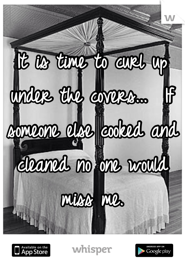 It is time to curl up under the covers...  If someone else cooked and cleaned no one would miss me.