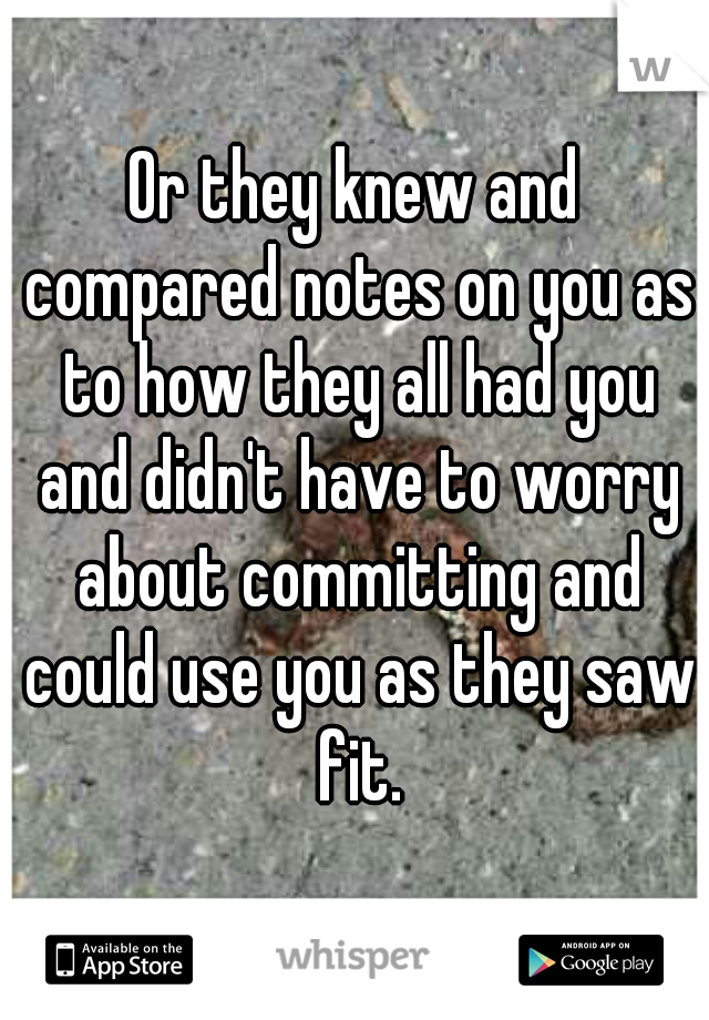 Or they knew and compared notes on you as to how they all had you and didn't have to worry about committing and could use you as they saw fit.