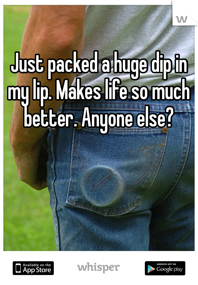 Just packed a huge dip in my lip. Makes life so much better. Anyone else?