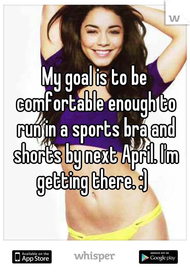 My goal is to be comfortable enough to run in a sports bra and shorts by next April. I'm getting there. :)  