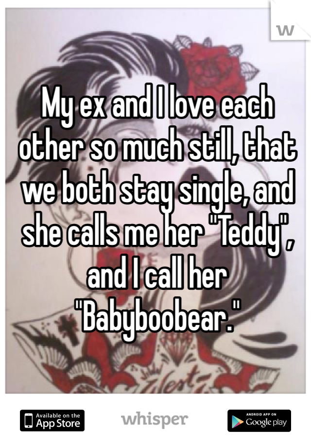 My ex and I love each other so much still, that we both stay single, and she calls me her "Teddy", and I call her "Babyboobear."