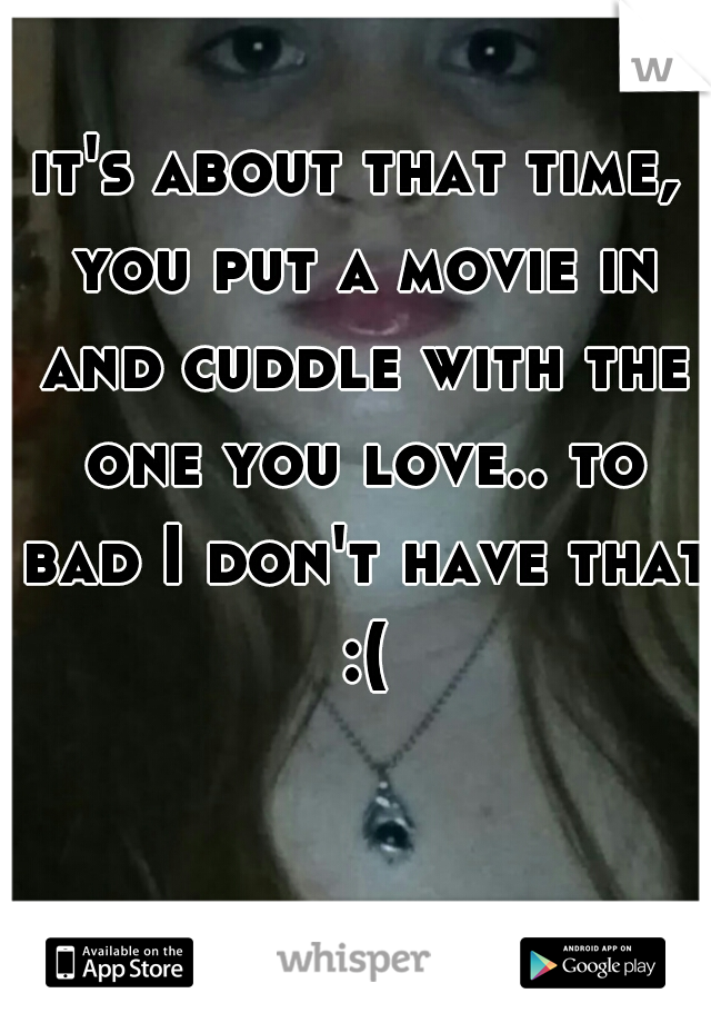 it's about that time, you put a movie in and cuddle with the one you love.. to bad I don't have that :(
