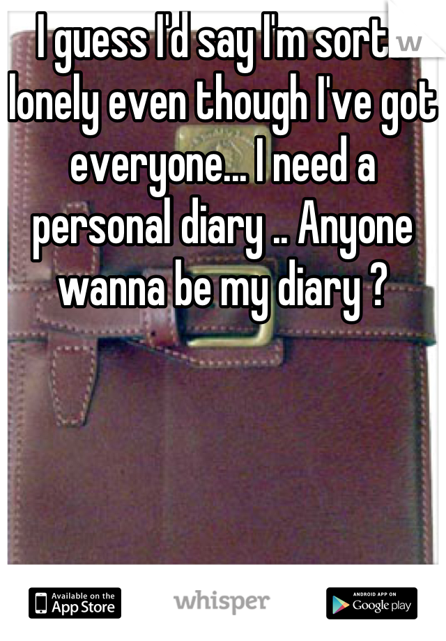 I guess I'd say I'm sorta lonely even though I've got everyone... I need a personal diary .. Anyone wanna be my diary ?