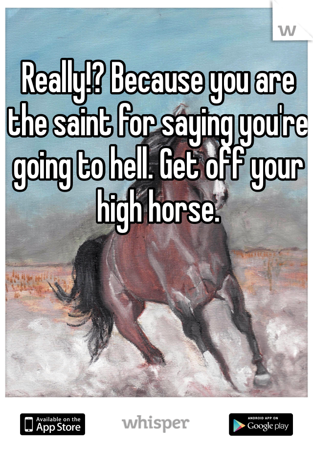 Really!? Because you are the saint for saying you're going to hell. Get off your high horse.