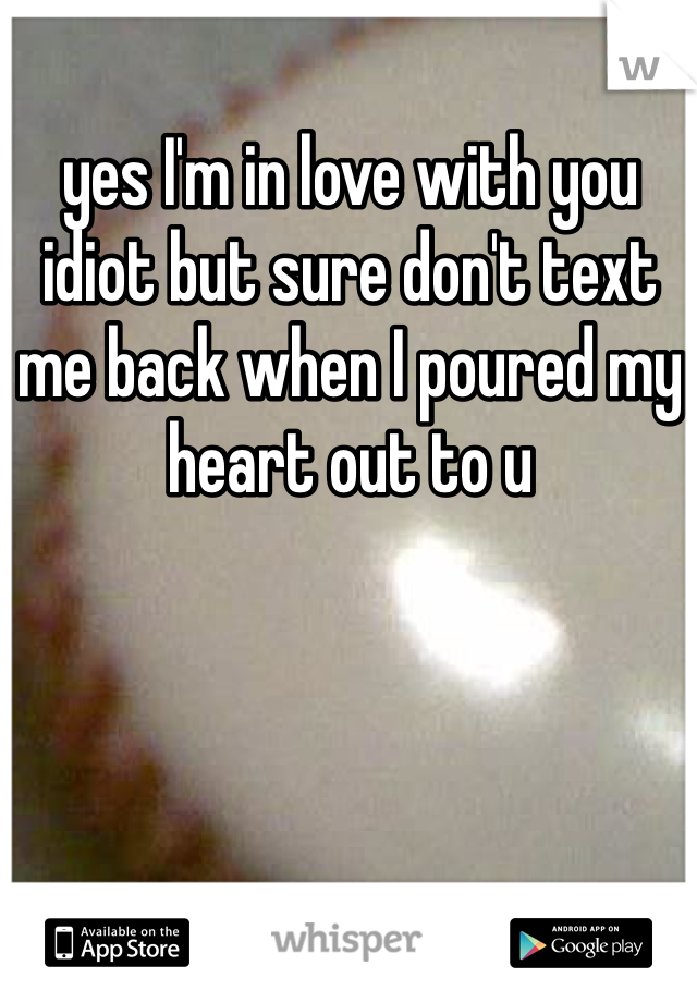 yes I'm in love with you idiot but sure don't text me back when I poured my heart out to u