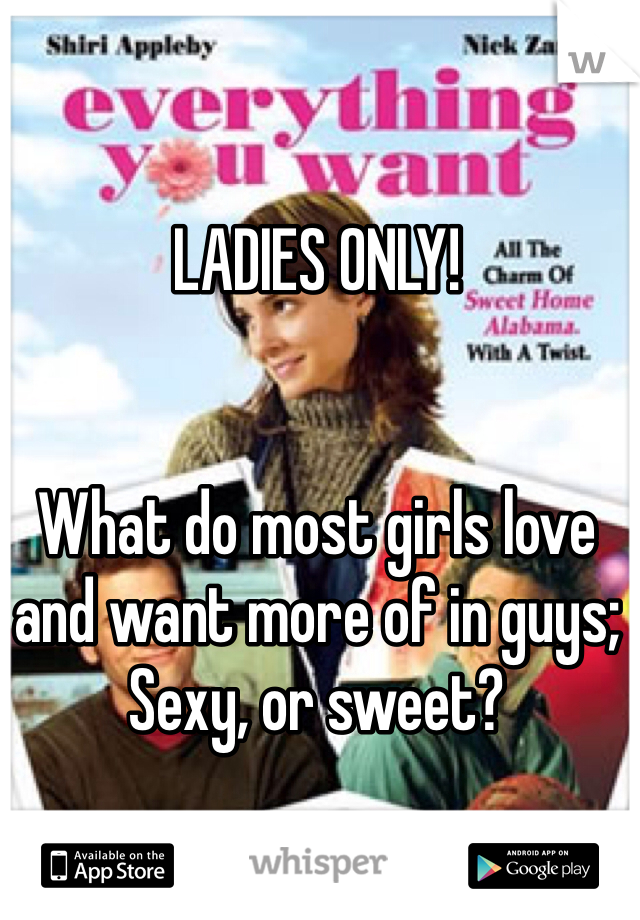LADIES ONLY!


What do most girls love and want more of in guys;
Sexy, or sweet?