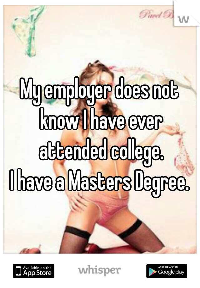 My employer does not know I have ever attended college.


I have a Masters Degree.