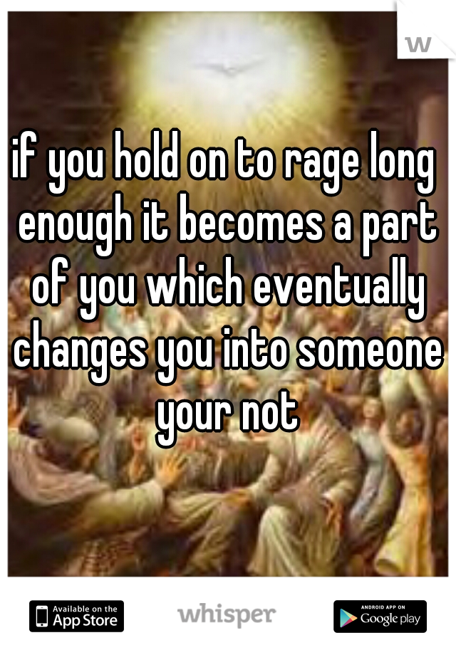 if you hold on to rage long enough it becomes a part of you which eventually changes you into someone your not