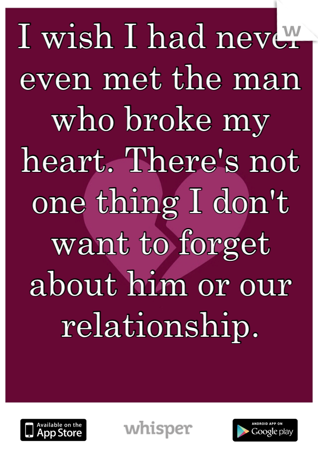 I wish I had never even met the man who broke my heart. There's not one thing I don't want to forget about him or our relationship. 