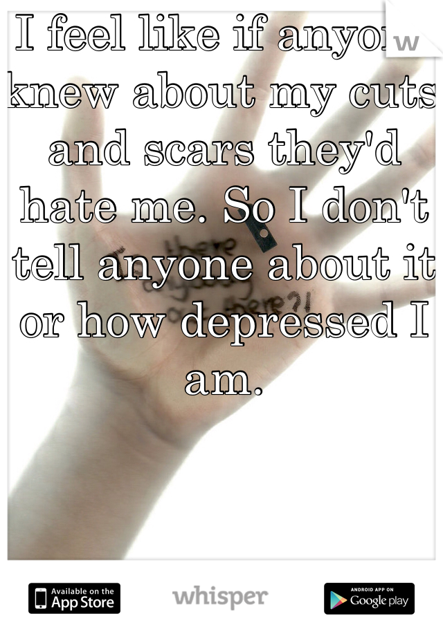 I feel like if anyone knew about my cuts and scars they'd hate me. So I don't tell anyone about it or how depressed I am. 