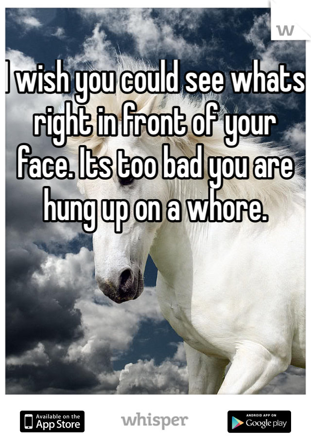 I wish you could see whats right in front of your face. Its too bad you are hung up on a whore.