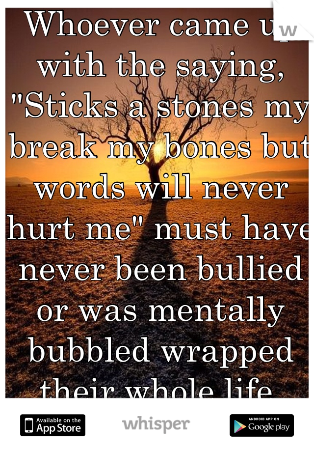 Whoever came up with the saying, "Sticks a stones my break my bones but words will never hurt me" must have never been bullied or was mentally bubbled wrapped their whole life.