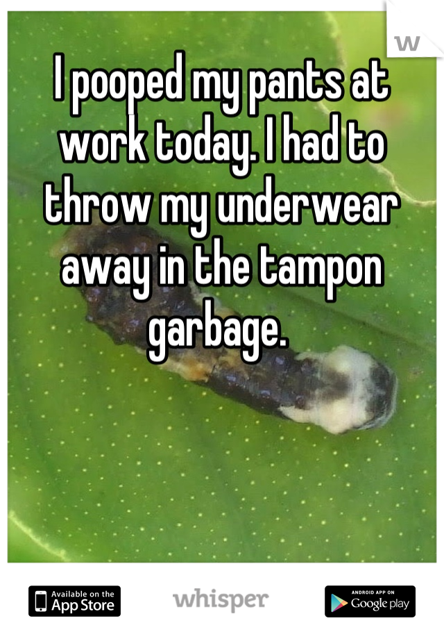 I pooped my pants at work today. I had to throw my underwear away in the tampon garbage. 