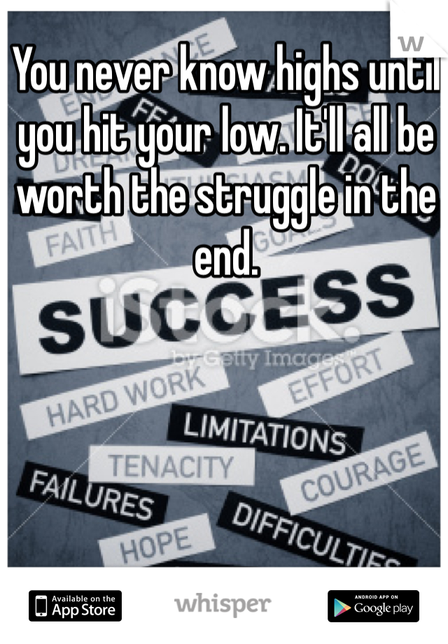 You never know highs until you hit your low. It'll all be worth the struggle in the end.