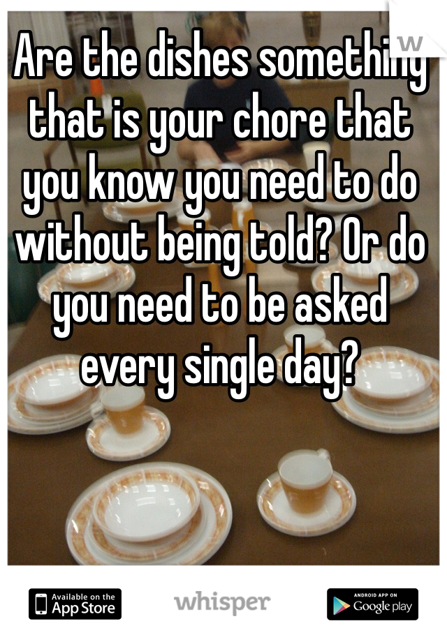 Are the dishes something that is your chore that you know you need to do without being told? Or do you need to be asked every single day?