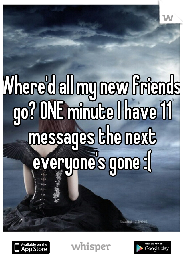 Where'd all my new friends go? ONE minute I have 11 messages the next everyone's gone :(