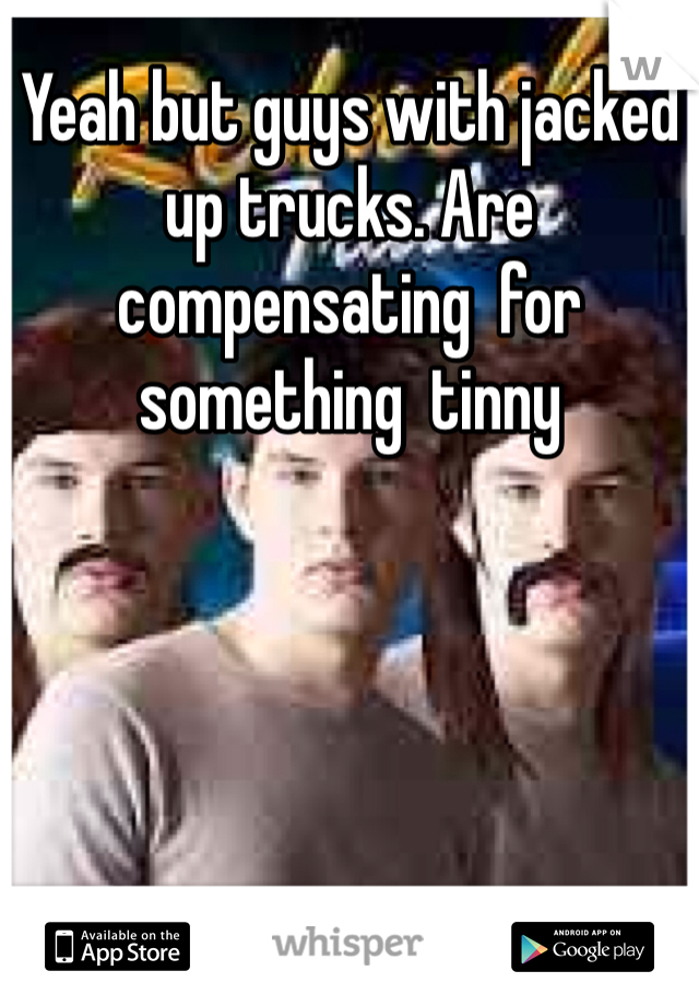 Yeah but guys with jacked up trucks. Are compensating  for something  tinny  
